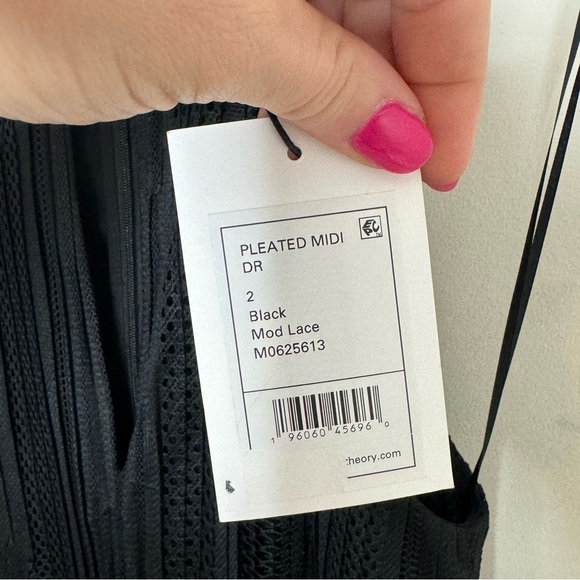 NWT Theory Pleated Midi Dress Black Mod Lace Size 2 - Picture 6 of 8